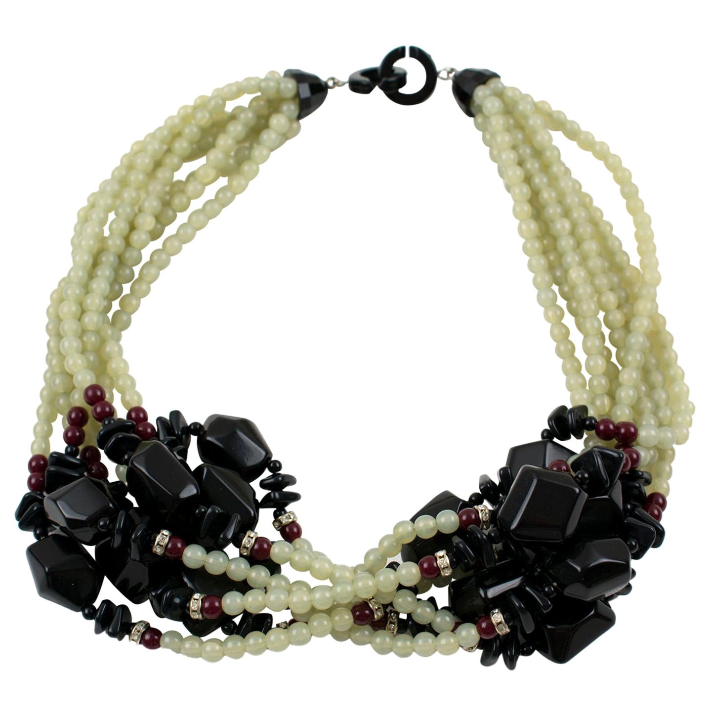 Angela Caputi Multi-Strand Green and Black Resin Choker Necklace For Sale