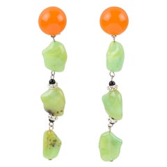 Angela Caputi Dangle Clip Earrings Orange and Green Resin Pebble