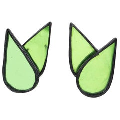 Irina Jarworska, Line Vautrin School Black Resin Clip Earrings with Green Mirror