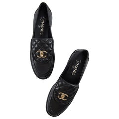 CHANEL QUILTED LOAFERS Black with Champagne Hardware - Size 41.5