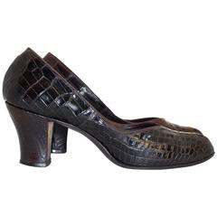 40s Dark Chocolate Brown Round Toe Heels 12