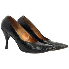 Vintage 60s Black Alligator Pointed Toe Stilettos