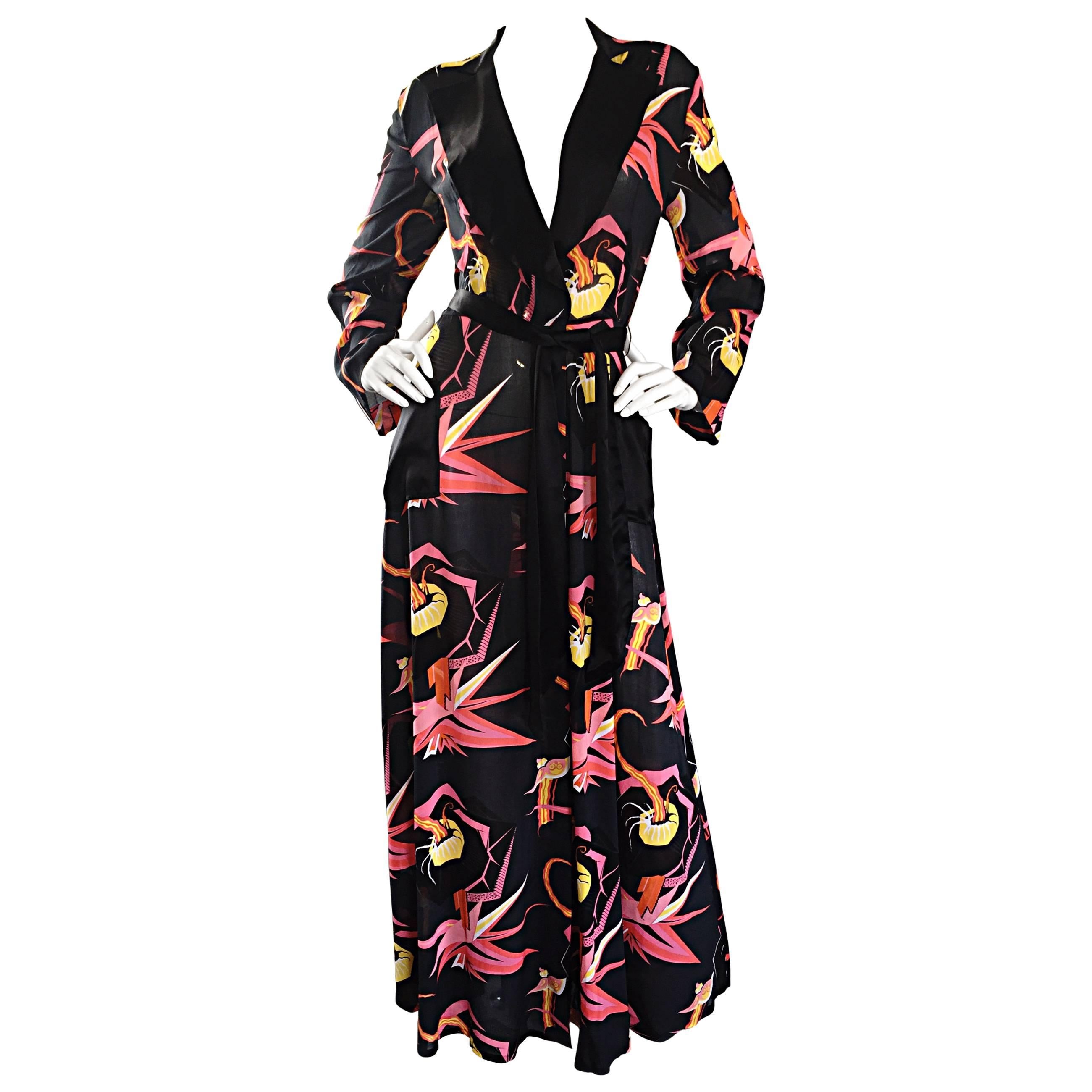 Agent Provocateur Black Japanese Style Dressing Gown Dress Silk Kimono Robe