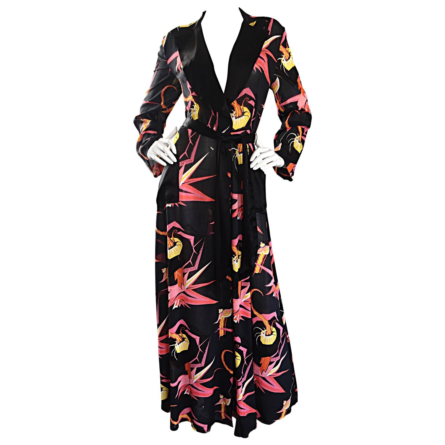 Agent Provocateur Black Japanese Style Dressing Gown Dress Silk Kimono Robe  at 1stDibs