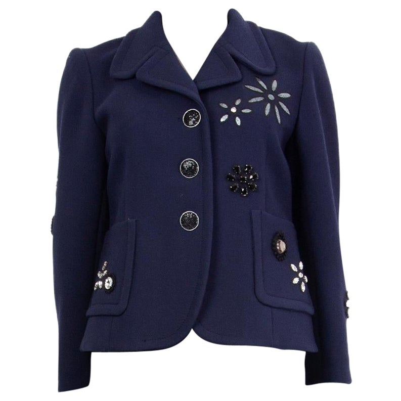 MARC JACOBS navy blue wool BEADED FLOWER SHORT PEACOAT Coat Jacket 8 M For Sale