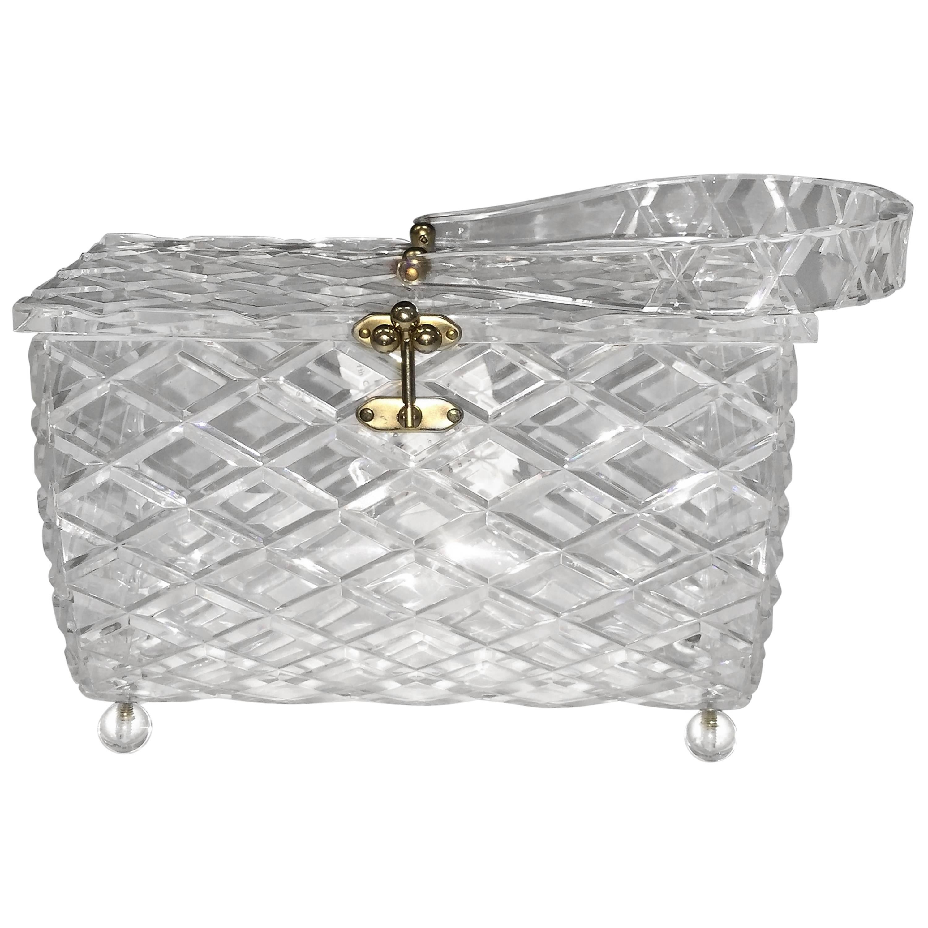 Beautiful Clear Diamond Cut Design Lucite Handbag with Lucite Ball Feet For Sale