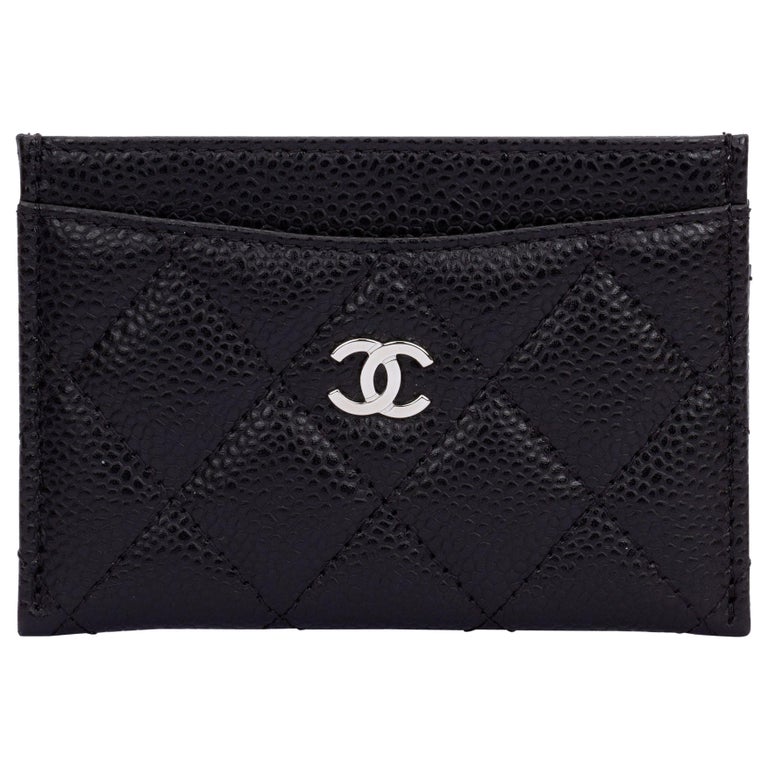 Chanel NIB Card Holder Black Silver Sale at 1stDibs | chanel card holder, card holder chanel, chanel card wallet