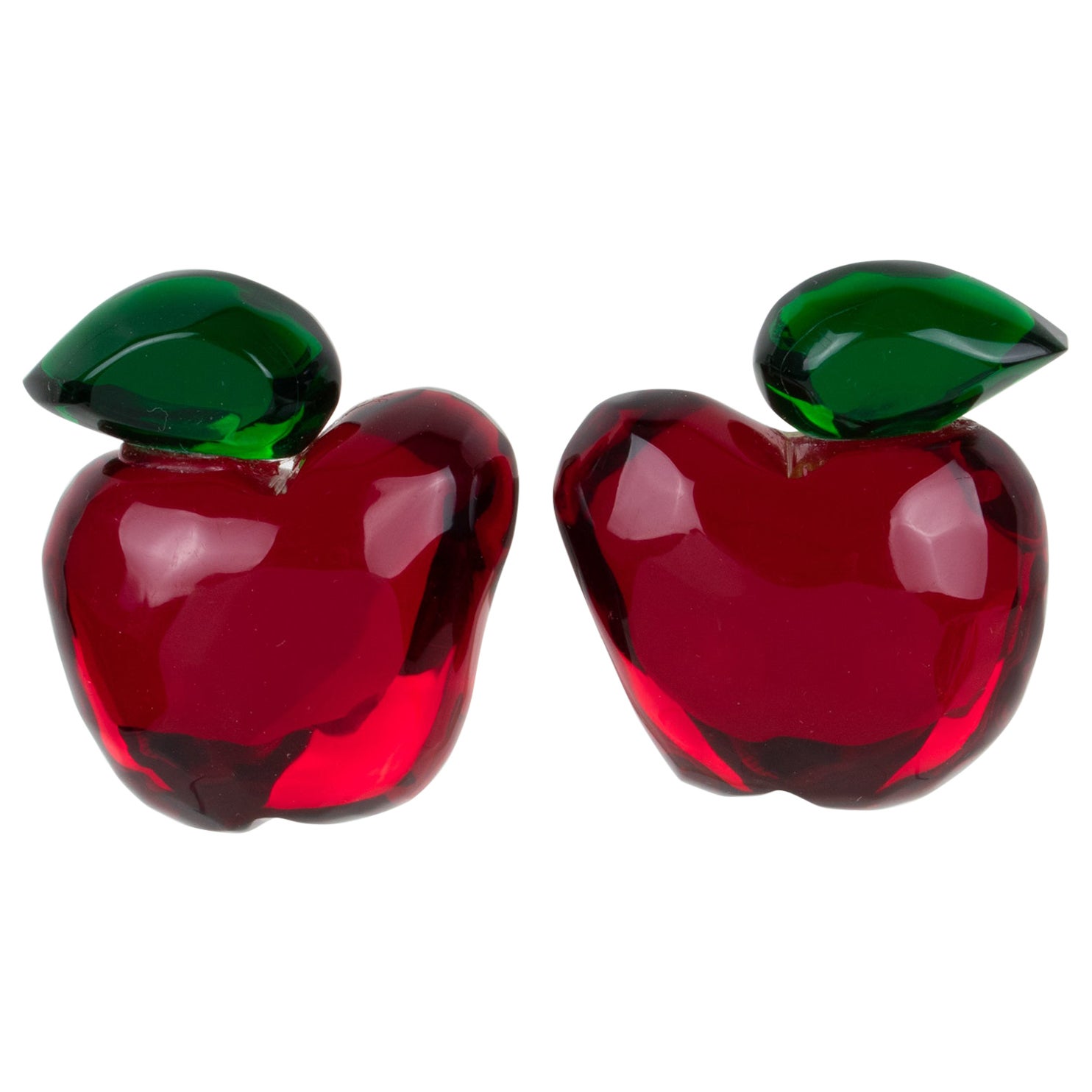 Kaso Oversized Lucite Clip Earrings Red and Green Apple For Sale