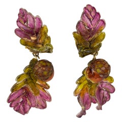 Francoise Montague by Cilea Dangle Resin Clip Earrings Acorn and Oak Leaf