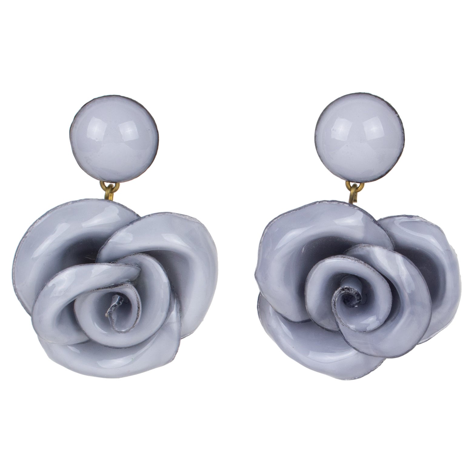 Cilea Paris Dangle Resin Pierced Earrings Gray Roses For Sale