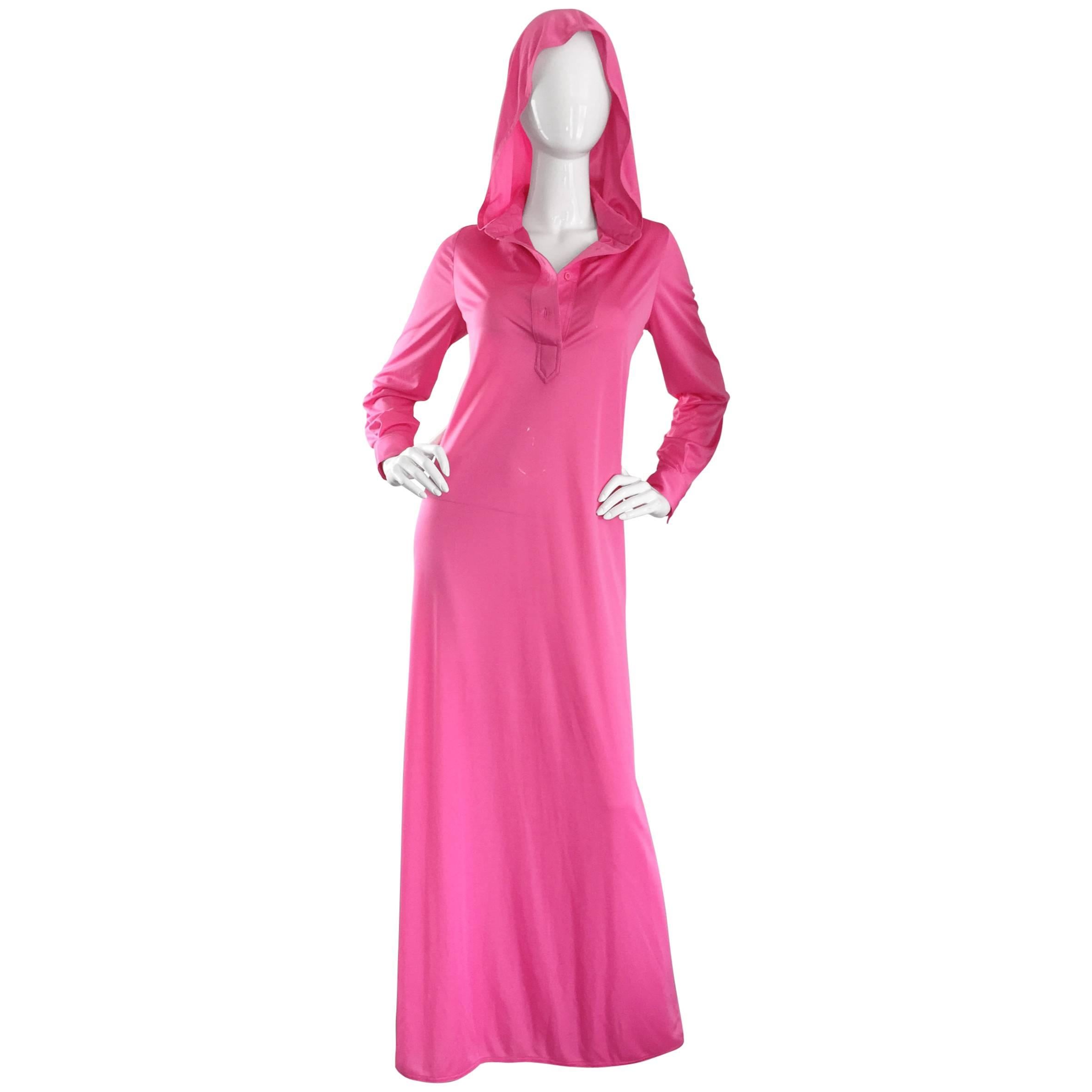 Geoffrey Beene Vintage Pink Hooded Caftan Long Sleeve Maxi Dress