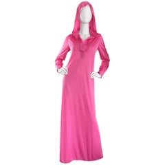 Geoffrey Beene Vintage Pink Hooded Caftan Long Sleeve Maxi Dress