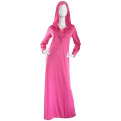 Rare Geoffrey Beene Vintage $13,500 Pink Hooded Caftan Long Sleeve Maxi Dress 9