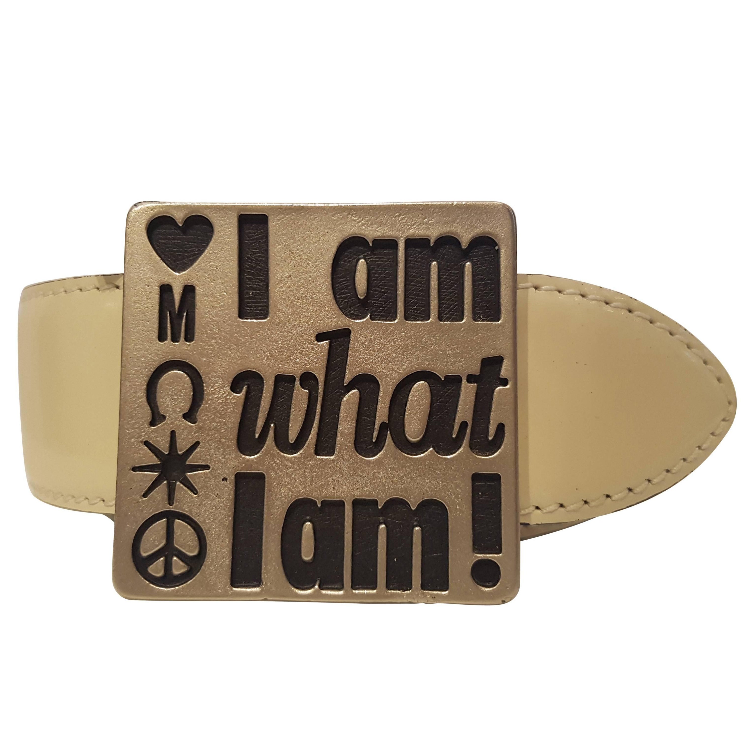 Moschino "I am what I am" cream leather belt NWOT For Sale