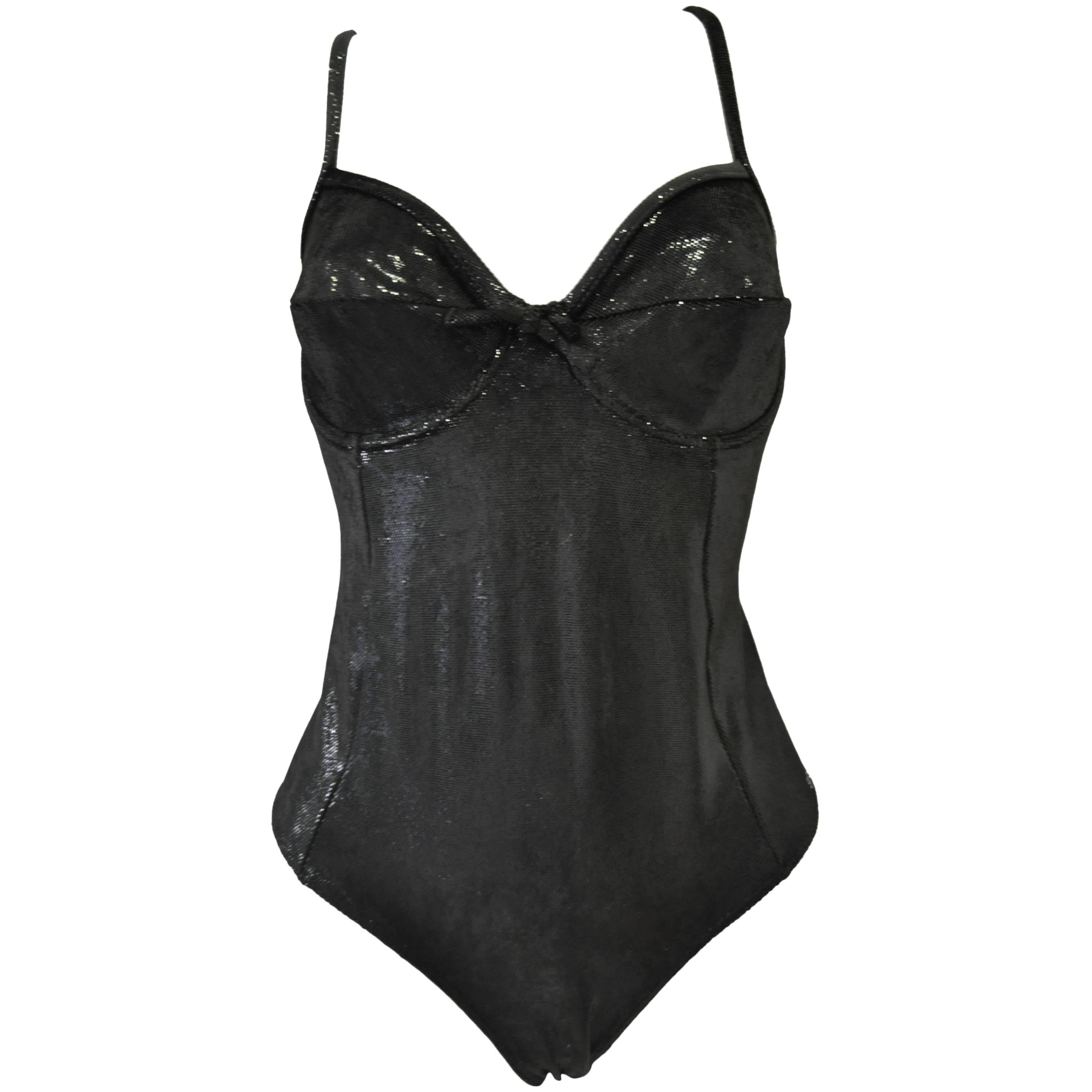 Sultry Sonia Rykiel Shimmery Black Python Print Bustier Swimsuit For Sale