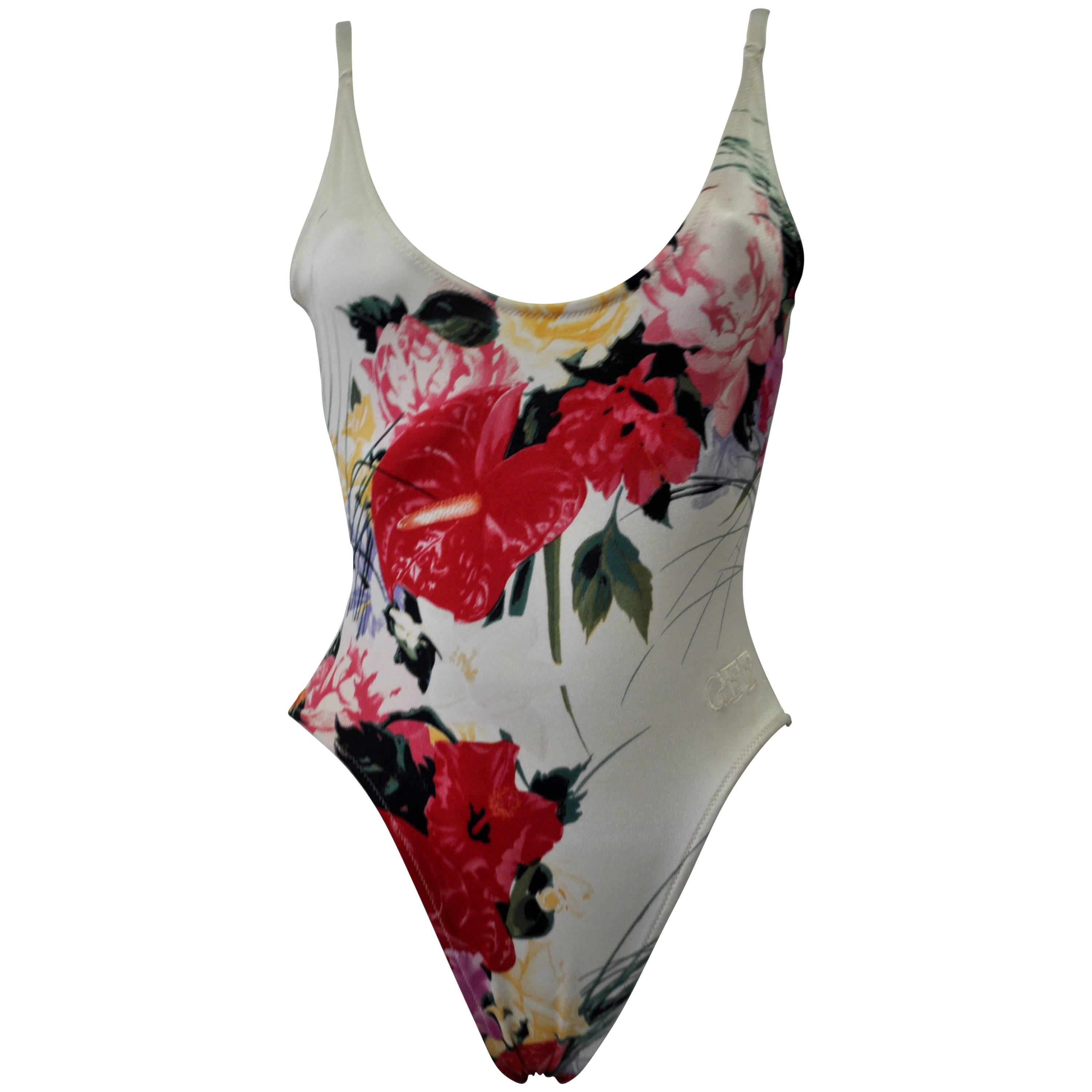 Unique Gianfranco Ferre Floral Monogram Swimsuit For Sale