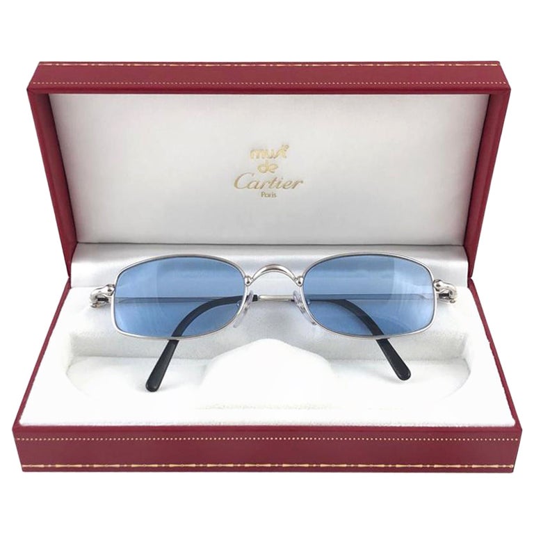 New Vintage Cartier Sasdir 51MM Platine Plated Blue Lens France 1990 Sunglasses For Sale at 1stDibs cartier blue glasses blue cartier glasses cartier glasses blue