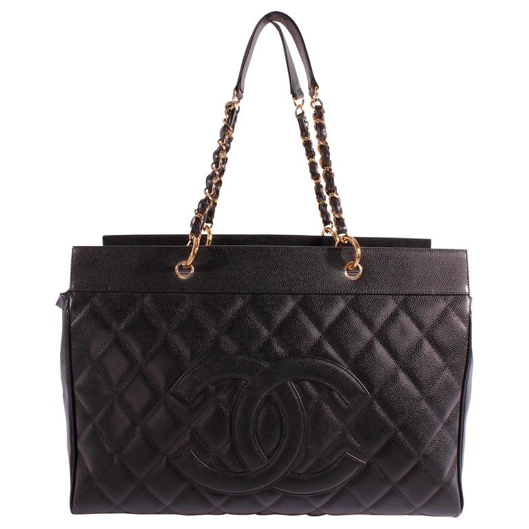 2004 Chanel Quilted Caviar Overnight Grand Shopper Tote Bag - black XXL ...
