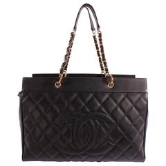 2004 Chanel Quilted Caviar Overnight Grand Shopper Tote Bag - black XXL