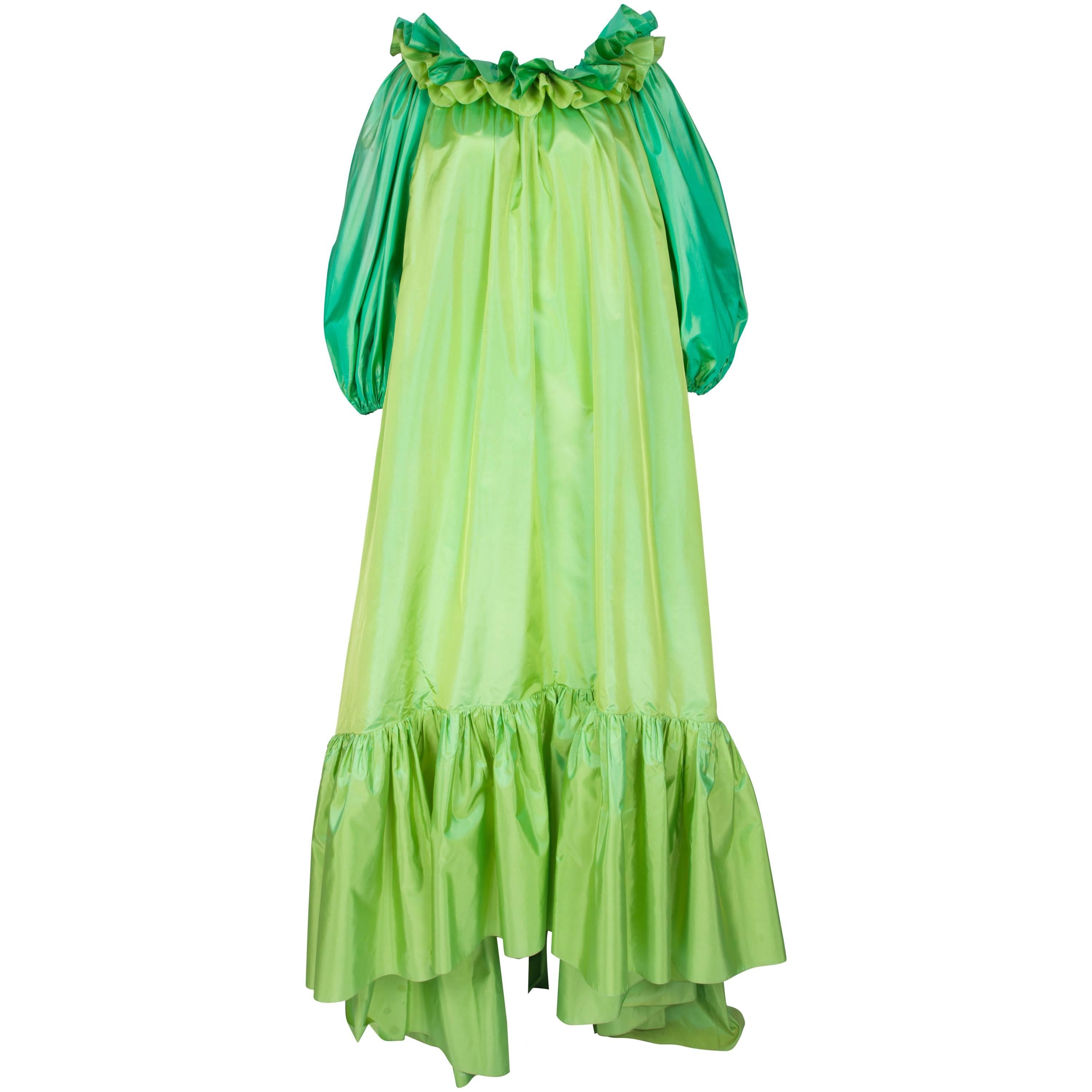 1970's Yves Saint Laurent Couture Green Gown For Sale