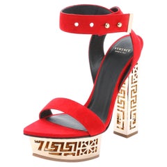 H/W 2015 Versace Rote Sandalen mit griechischem Schlüssel 37 -7