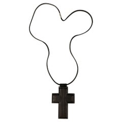 Vintage YVES SAINT LAURENT Black Leather Cross Necklace