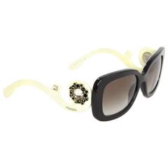 Prada Black and White Baroque Sunglasses with Crystal and Case