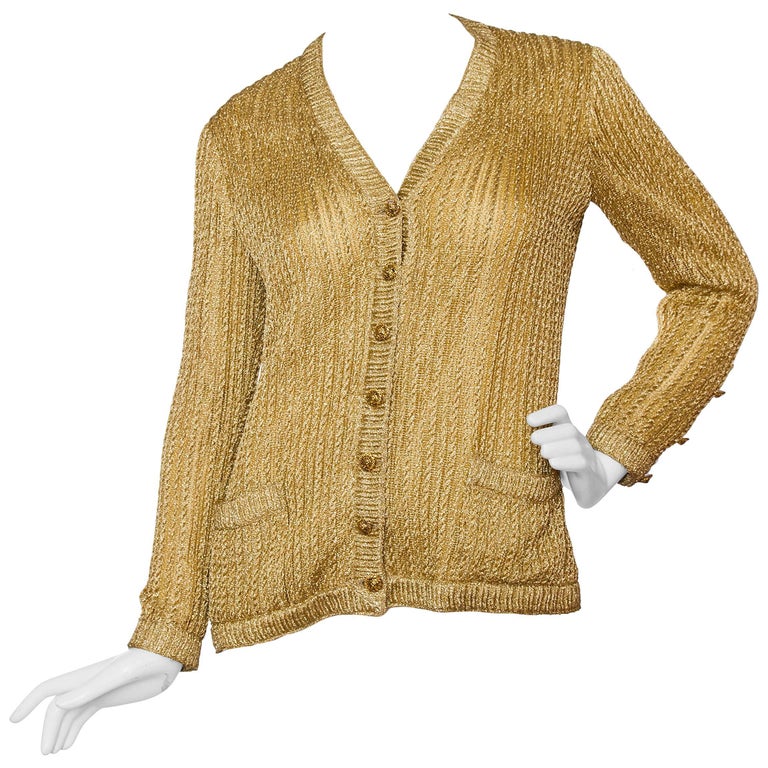 1960s Chanel Haute Couture Gold Lurex Cardigan at 1stDibs