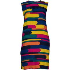 Retro 1960's Bright Rainbow Striped Boucle Shift Dress