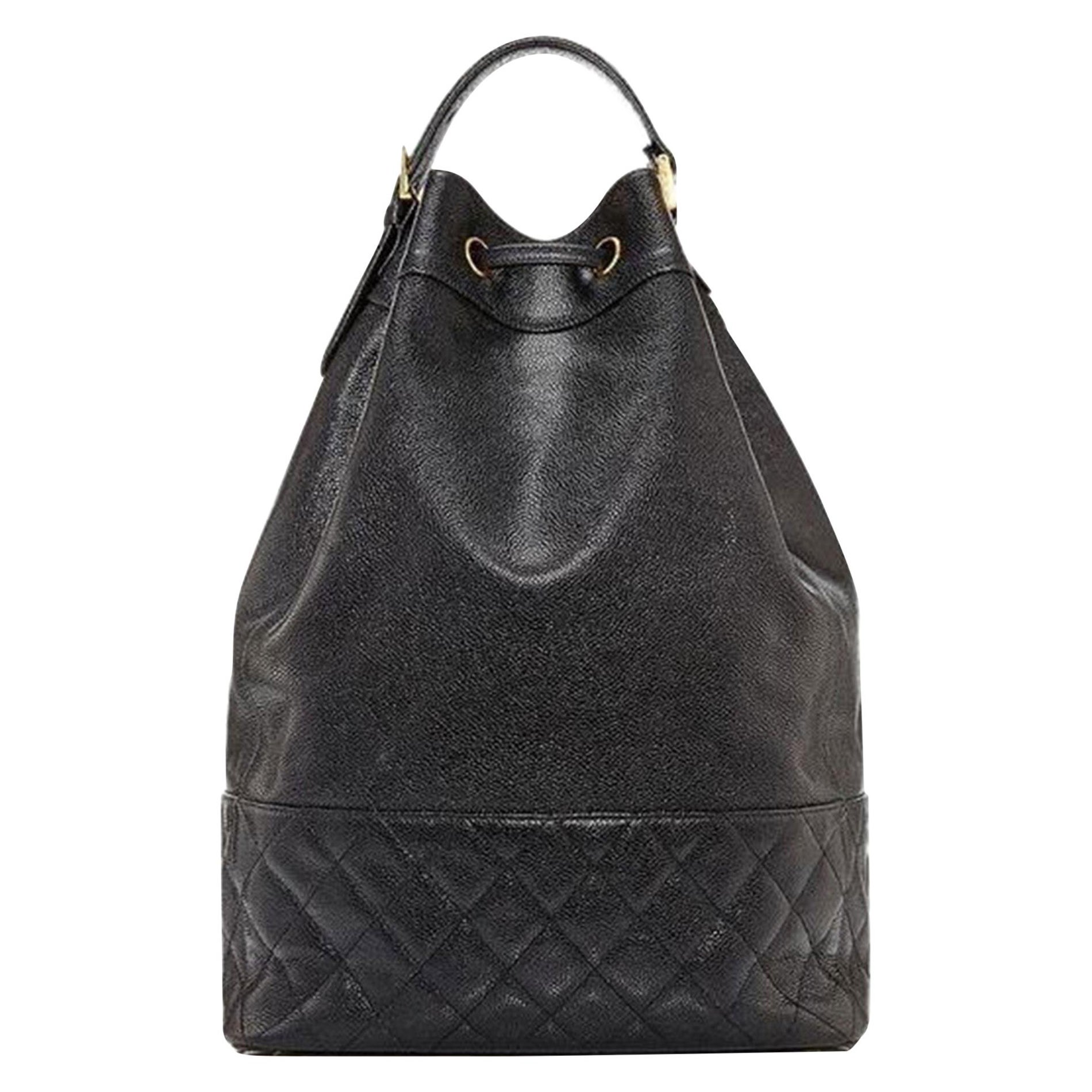 Chanel Jumbo Flap Quilted Wool Leather Backpack Large VIntage CC Gold Logo For Sale at 1stDibs