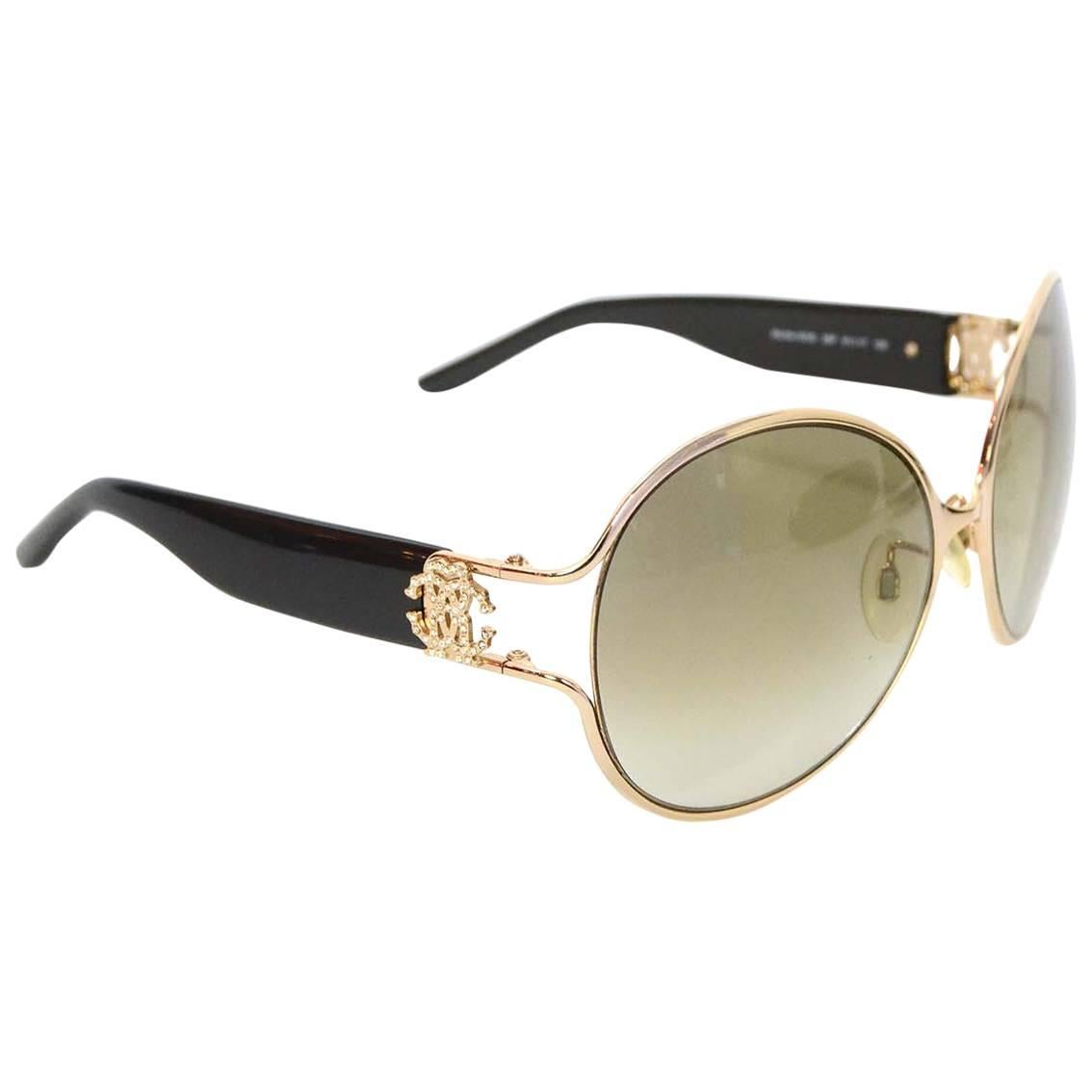 Roberto Cavalli Round Frame Sunglasses with Crystals and Case