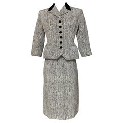 Traje de falda de Alta Costura Bar en faille de seda estampada jaspeada - Francia Circa 1947-1950