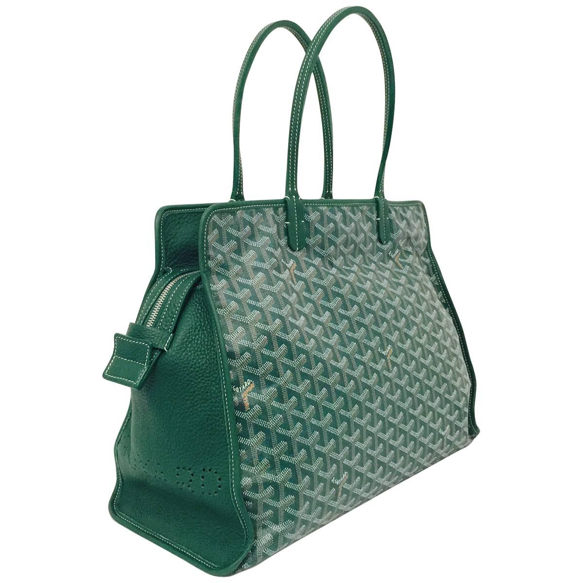 Goyard Green Chevron Print Coated Canvas Artois PM Tote Bag - Yoogi's Closet