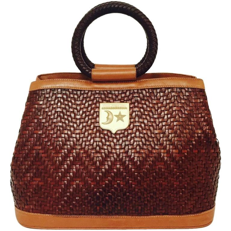 Barry KieselsteinCord Cognac Woven Leather Round Top Handle Bag W