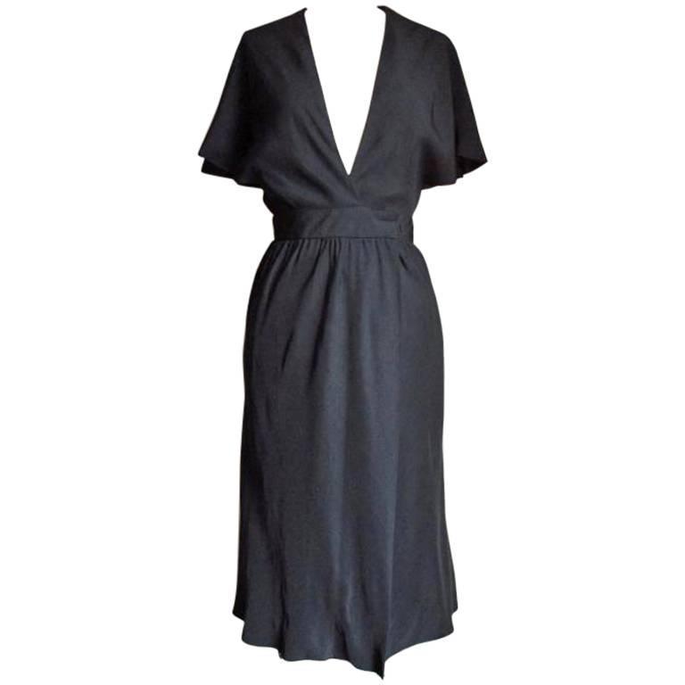 Vintage Halston Plunge Silk Wrap Dress For Sale at 1stdibs