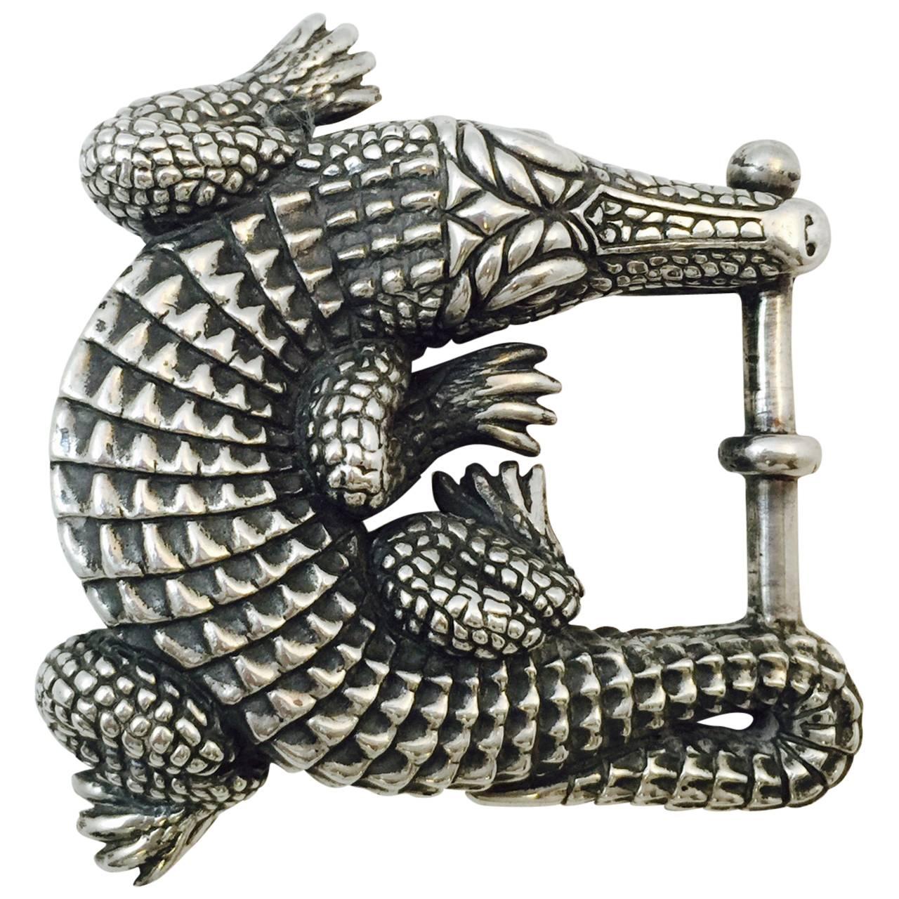 Barry Kieselstein Cord Iconic Sterling Silver Alligator Belt Buckle