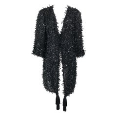 Isabel Canovas Rare Black Silk Sequin Ribbons & Tassels Evening Coat 1980s