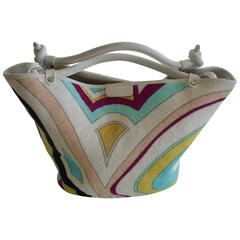 Emilio Pucci Terry Cloth and Leather Tote Bag