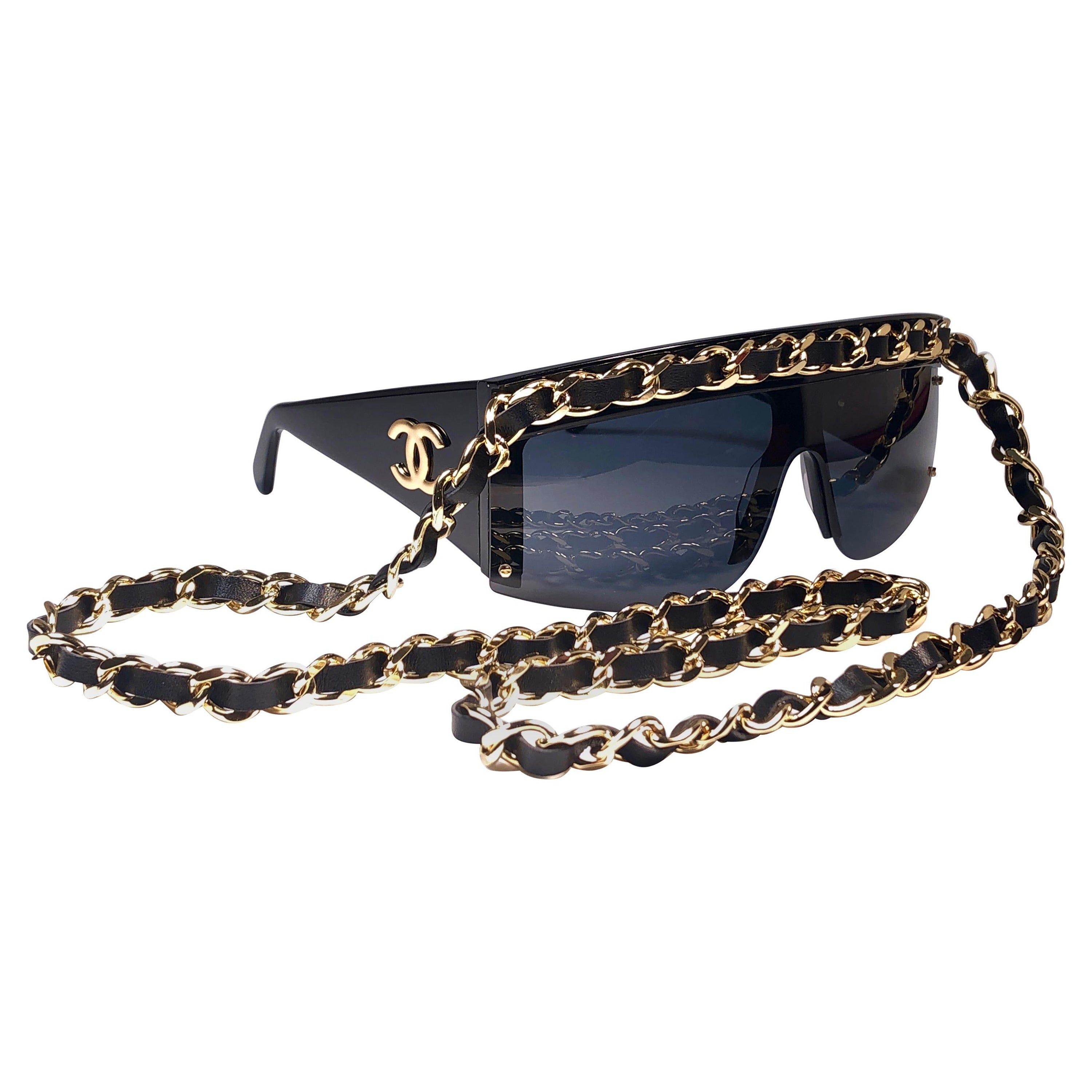 Chanel Black and Gold Rare Vintage Runway Chain Sunglasses at 1stDibs