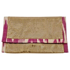 Felix Rey New York Gold Mesh Pink White Clutch Bag with Leopard Print Lining 