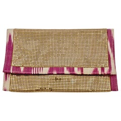 Felix Rey, New York, Gold Mesh, rosa-weiße Clutch mit Leopardenmuster und Futter 