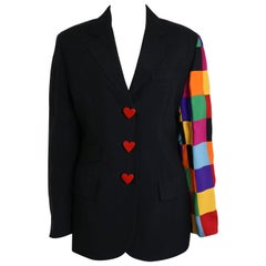 Vintage 90s Moschino Couture Black With Multicolour Patchwork Sleeve Jacket