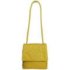 Chanel Yellow Lambskin Leather Cross Shoulder Strap Flap Bag