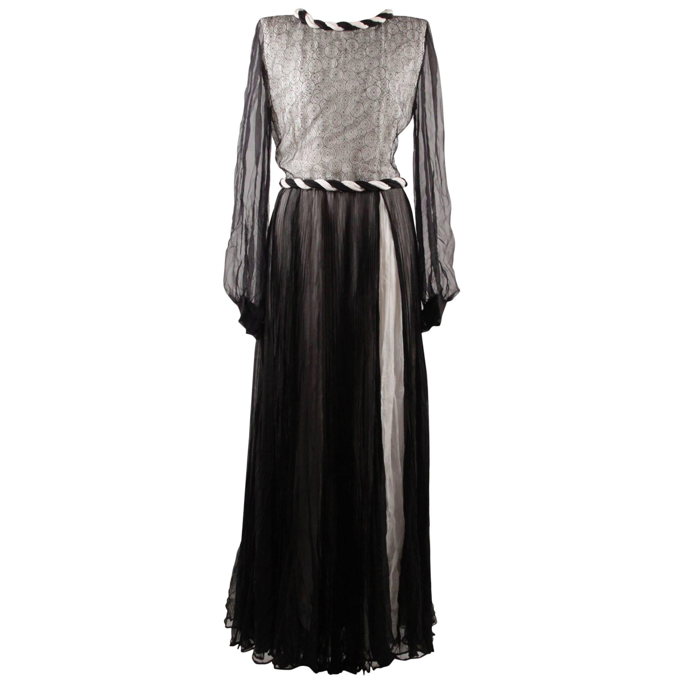 ANDRE LAUG Vintage Black & White GOWN Long Sleeve EVENING DRESS