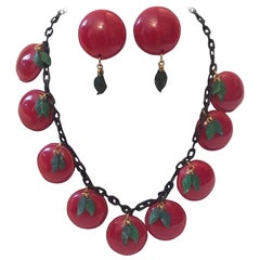 Vintage  Bakelite Necklace Cherry with Matching Earrings