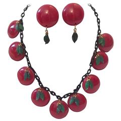 Bakelite Necklace Cherry with Matching Earrings 10
