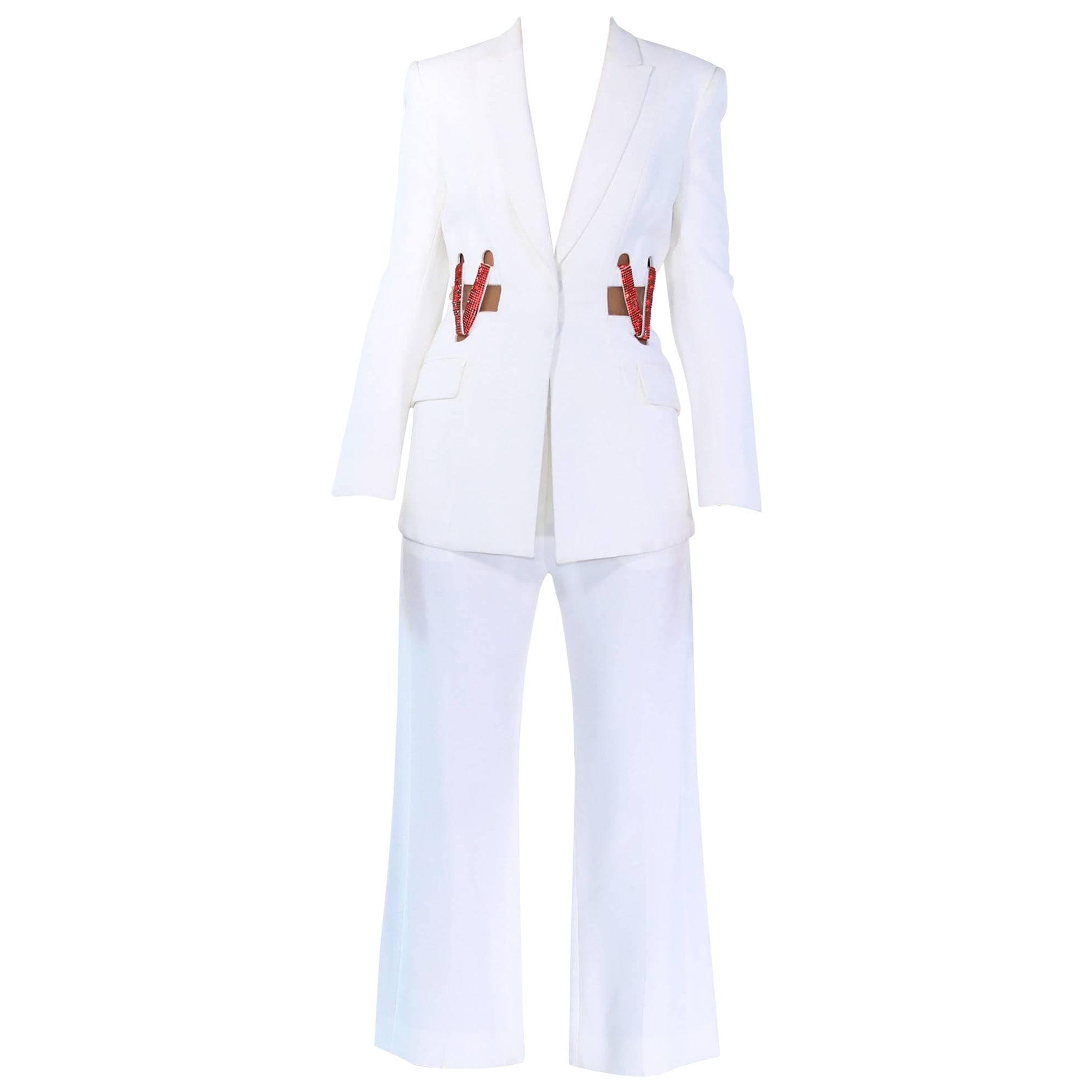 Versace Crystal embellished white silk pant suit Look #36, S/S 2015 Look #36  For Sale