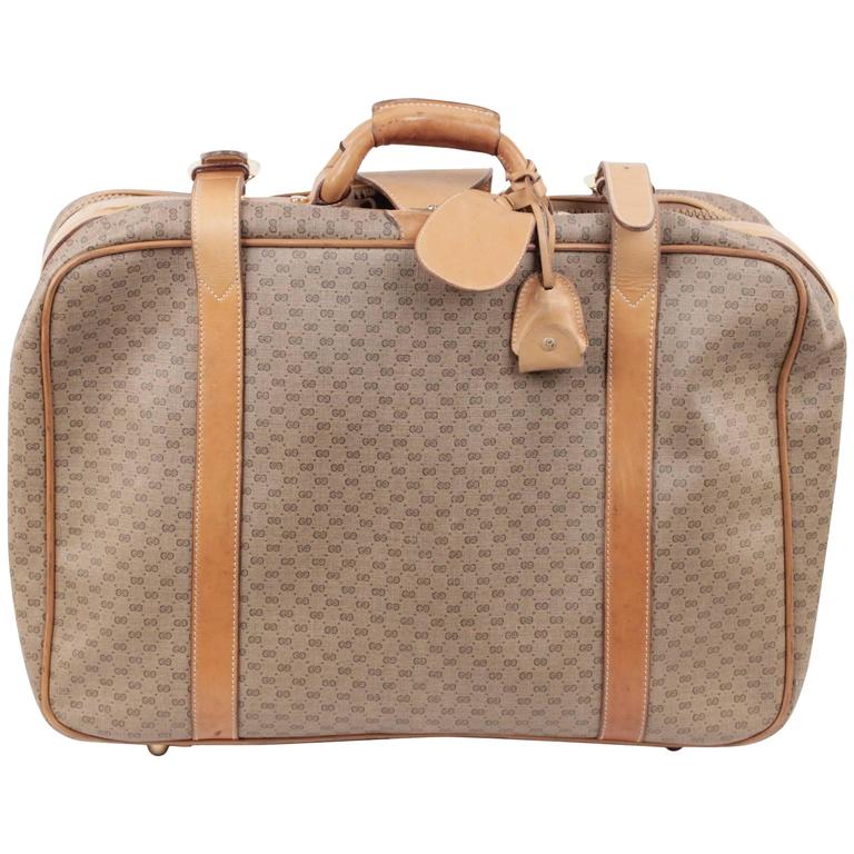 Gucci Vintage Tan Gg Monogram Canvas Cabin Size Suitcase Travel Bag Gucci Vintage Tan Gg Monogram Canvas Cabin Size Suitcase Travel Bag For