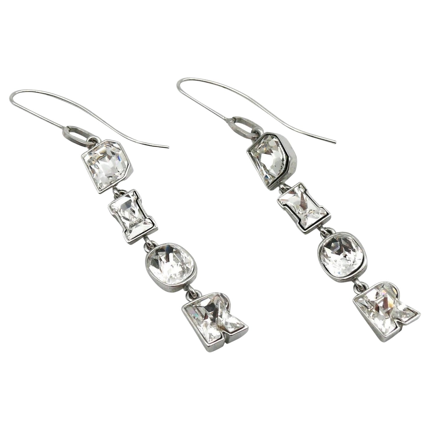 CHRISTIAN DIOR by JOHN GALLIANO Vintage Jewelled Logo Dangling Earrings For Sale