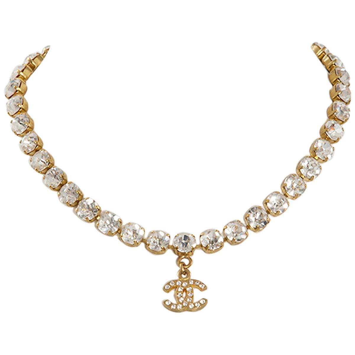 Chanel Rhinestone CC Charm Necklace